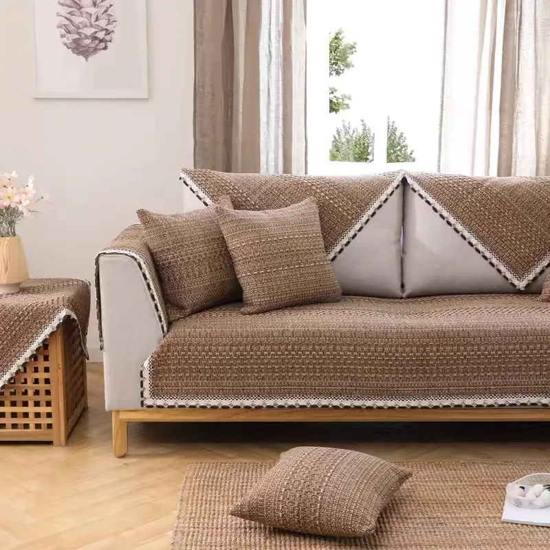 Textured Basketweave Stripe Woven Sofa Cover representative image