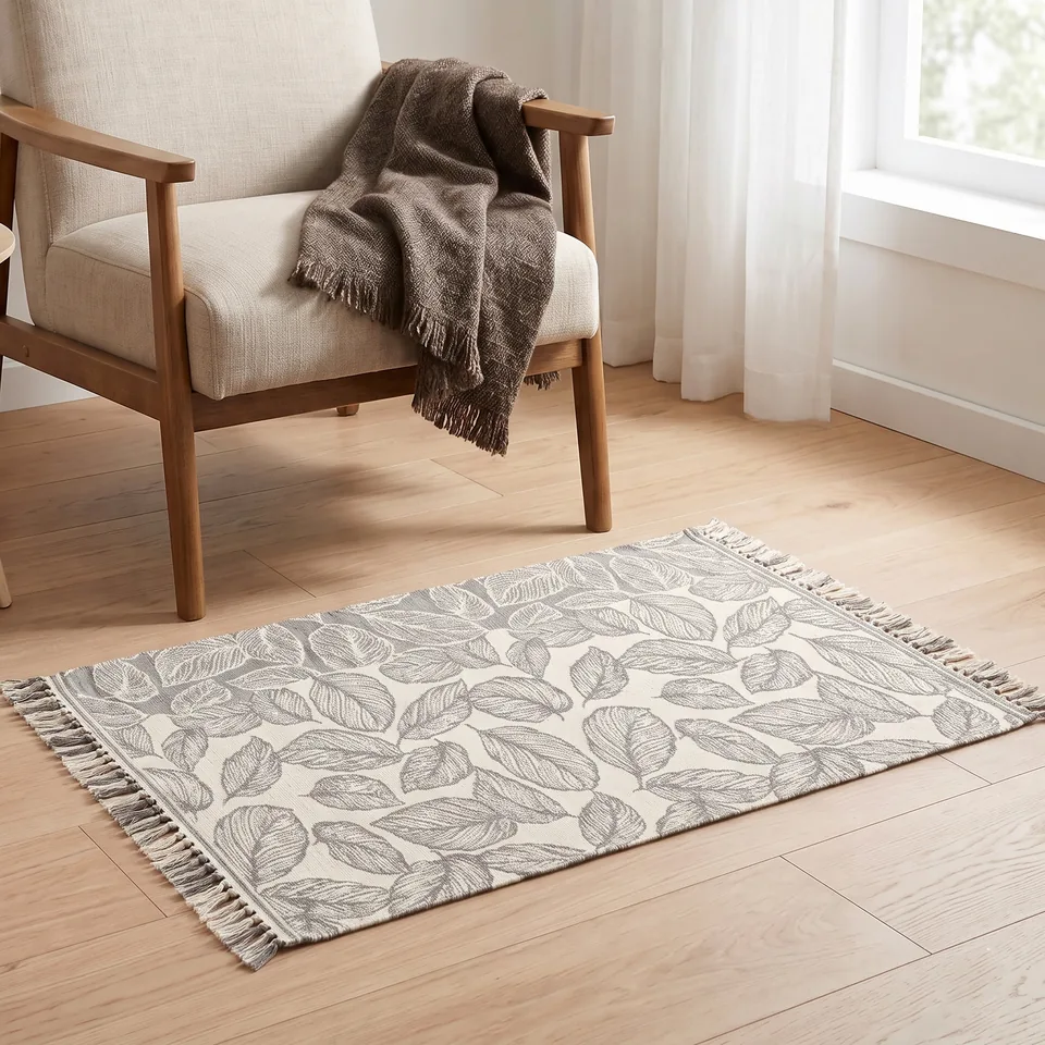 Sketched Leaf Jacquard Woven Rug representative image