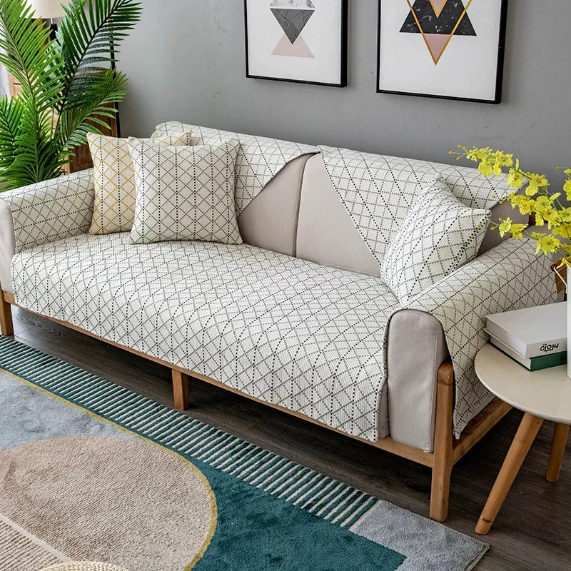 Textured Grid Pattern Woven Sofa Cover representative image