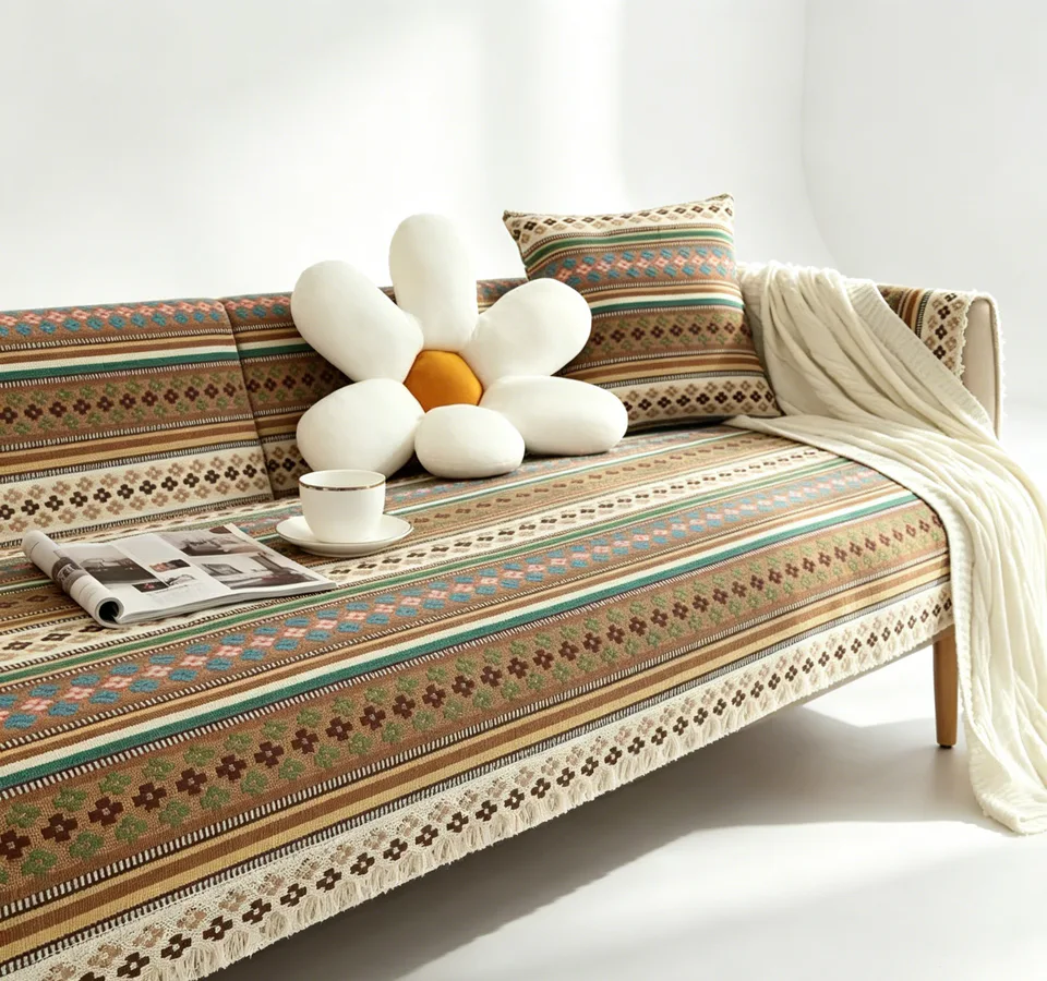 Textured Irregular Stripe Woven Sofa Cover representative image